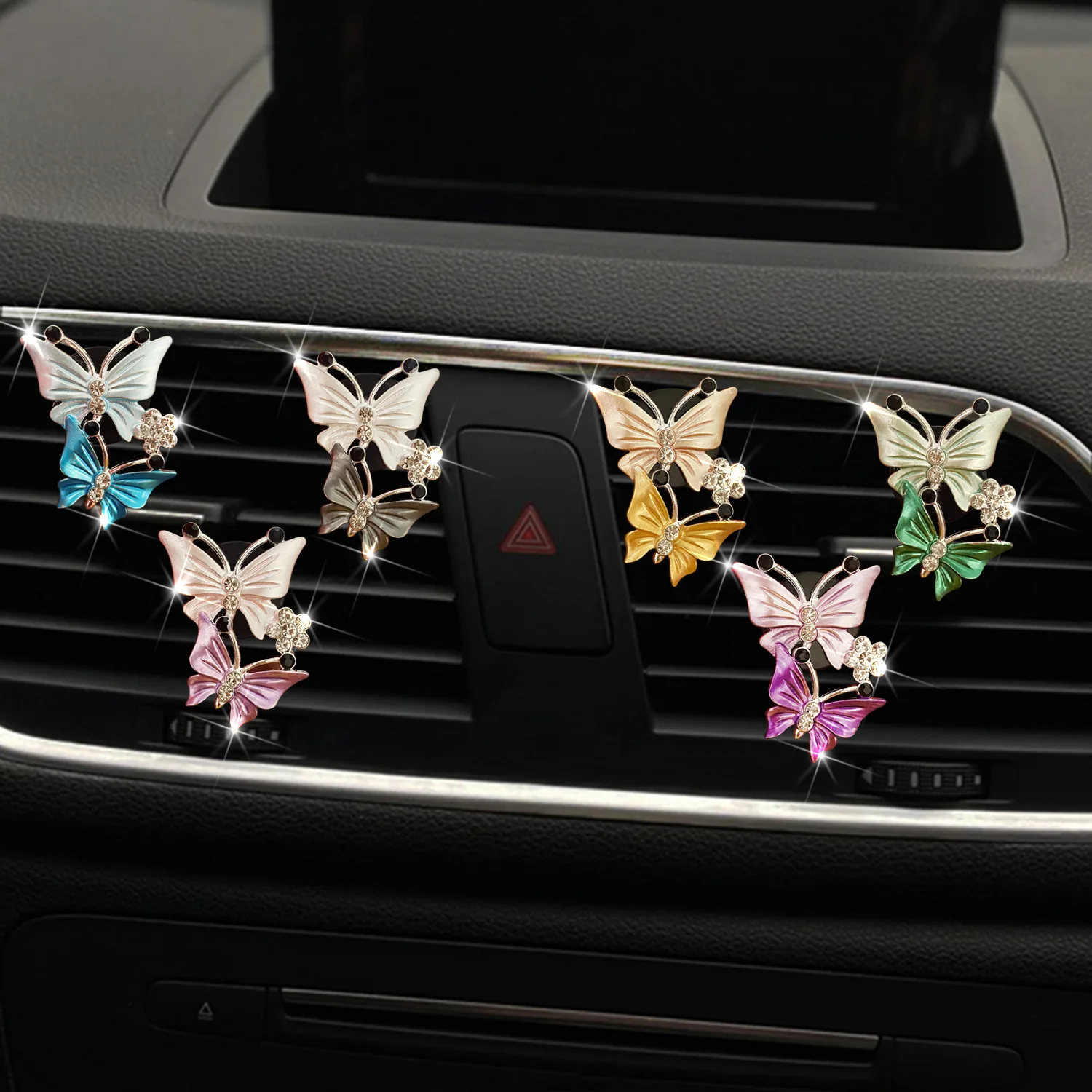 

5PC/lot rhinestones Double Butterfly Creative Car Aromatherapy Air Vent Clip Perfume Air Fresher Fragrance Decoration