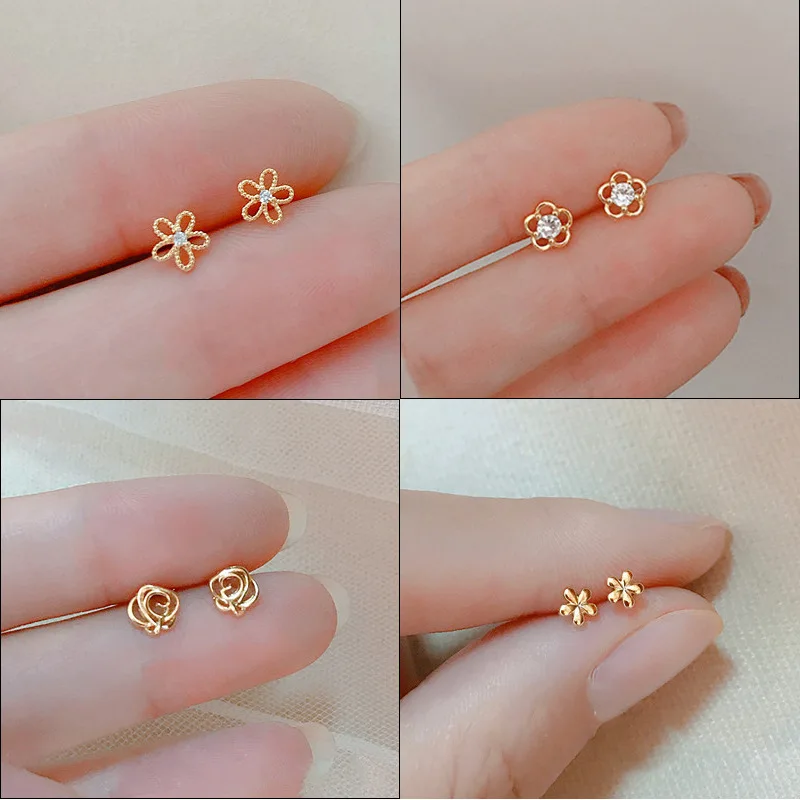 

A Pair 925 Silver Ear Piercing Jewelry Romantic Zircon Mini Flower Studs Earrings for Women Girl Teen Jewelry Accessories