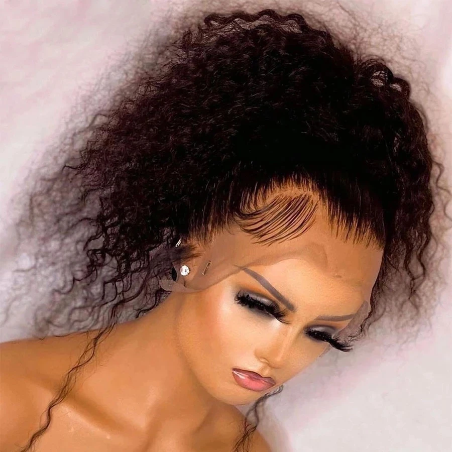 

Natural Black 26 Inches Long 180%Density Glueless Kinky Curly Preplucked Lace Front Wig BabyHair Heat Temperature Daily Cosplay