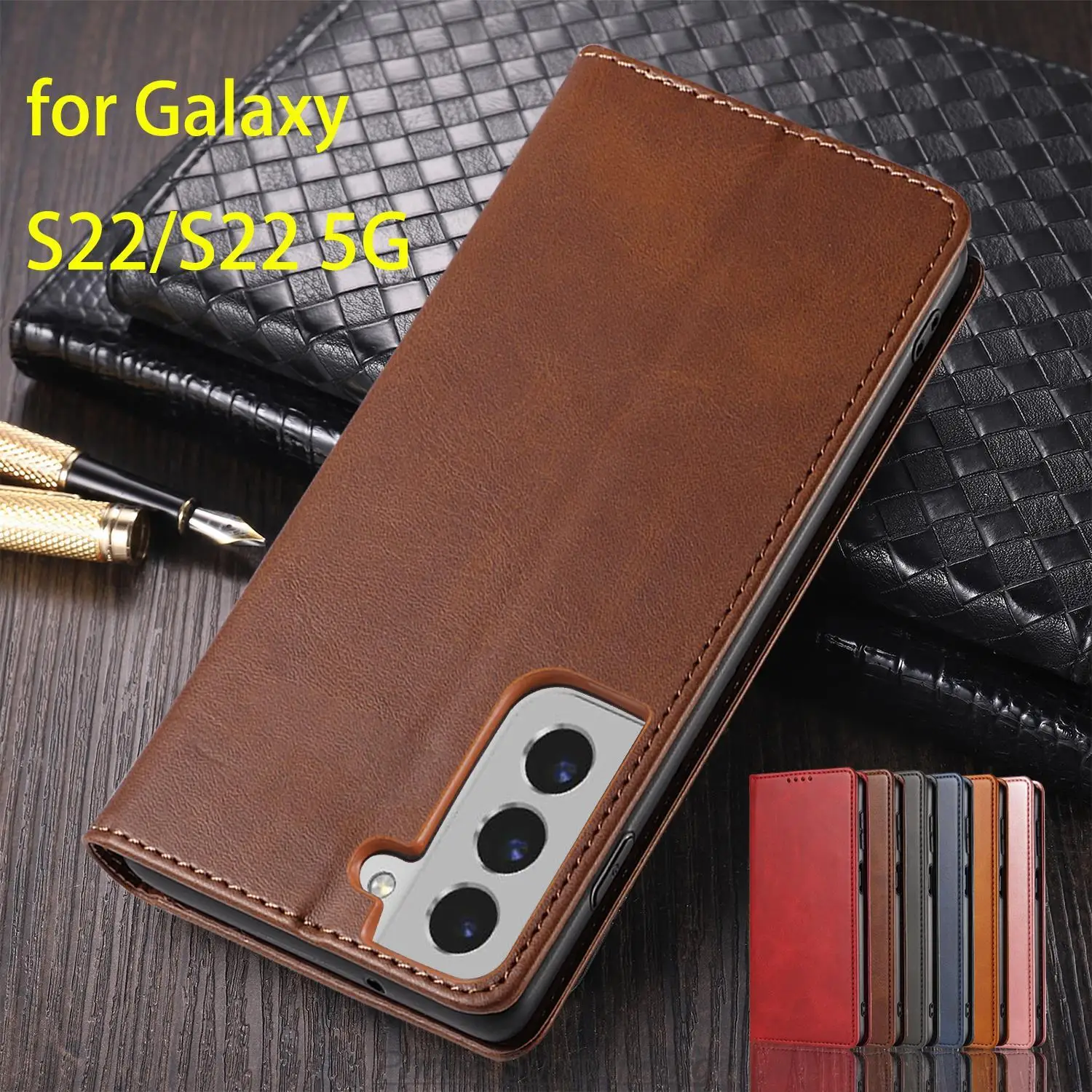 

Magnetic Attraction Cover Leather Case for Samsung Galaxy S22+ / S22 plus 5G Flip Case Card Holder Wallet Case Fundas Coque