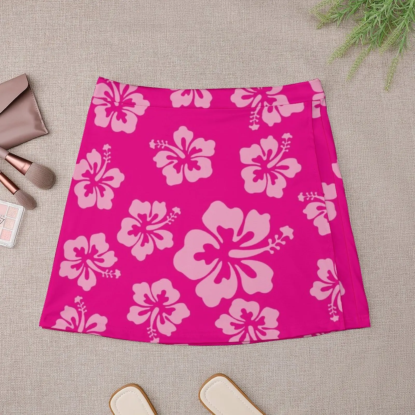 Ярко-розовая мини-юбка с гибискусом гавайский цветок Алоха Женская юбка платья
