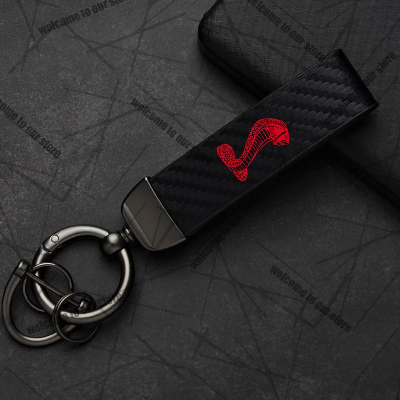 

Автомобильный брелок для Ford Shelby GT500 GT350 Bronco Dodge JEEP, логотип из углеродного волокна, кожа, эмблема из цинкового сплава, брелок, аксессуары