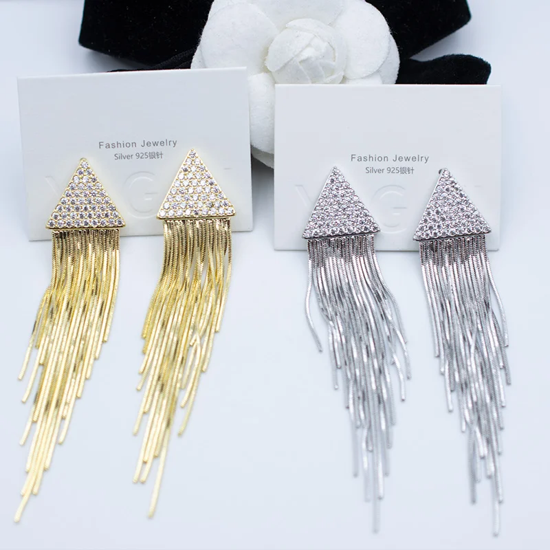 

MUZHI Triangle Tassel Earrings Gold 925 Silver Needle Cute Exaggerated High-grade Eardrop Fashion Jewelry Gift For Women 2023