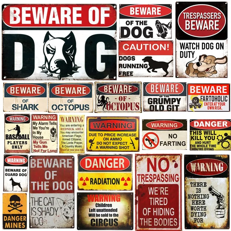 

Warning Protected Pit Bull Pitbull Dog Beware Vintage Metal Tin Sign Guard Plaque Retro Shabby Home Decoration Cuadros Tin Decor