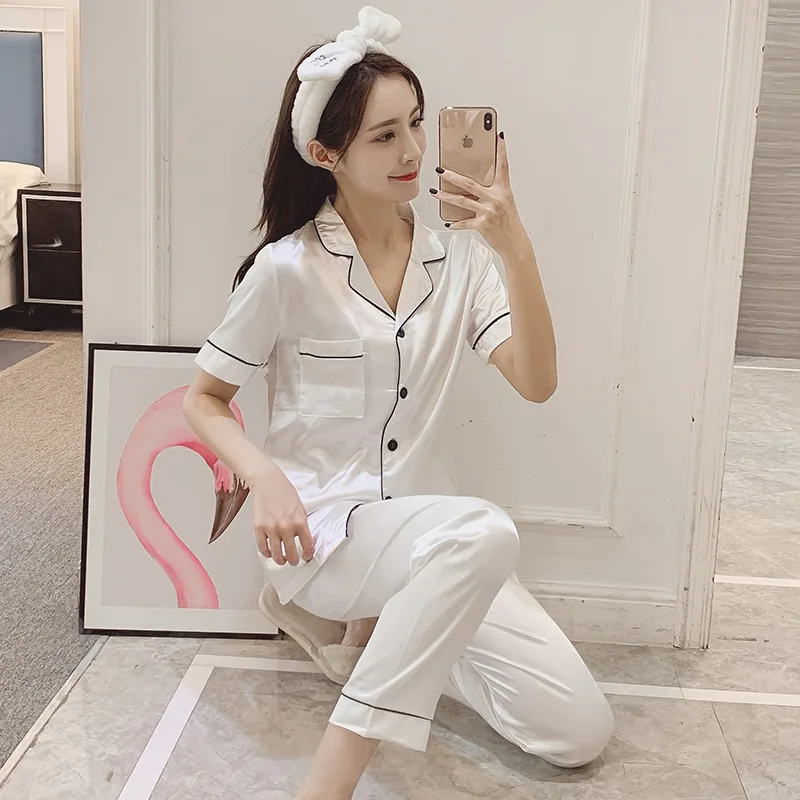 Women Silk Satin Pajamas for Womens Pyjamas Set Long Sleeve Sleepwear Set Pajamas Suit Female Two Piece Set Loungewear Plus Size