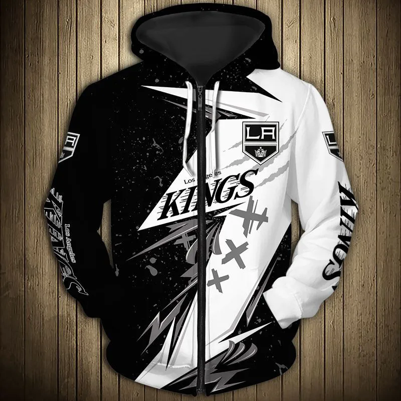 

Los Angeles men's Casual 3D Zipper Hoodie Stitching Graffiti Silver Crown Print Kings Sweatshirt