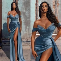 2022 off shoulder a line prom dresses sexy crystal split side high sexy evening gowns vestidos elegantes para mujer