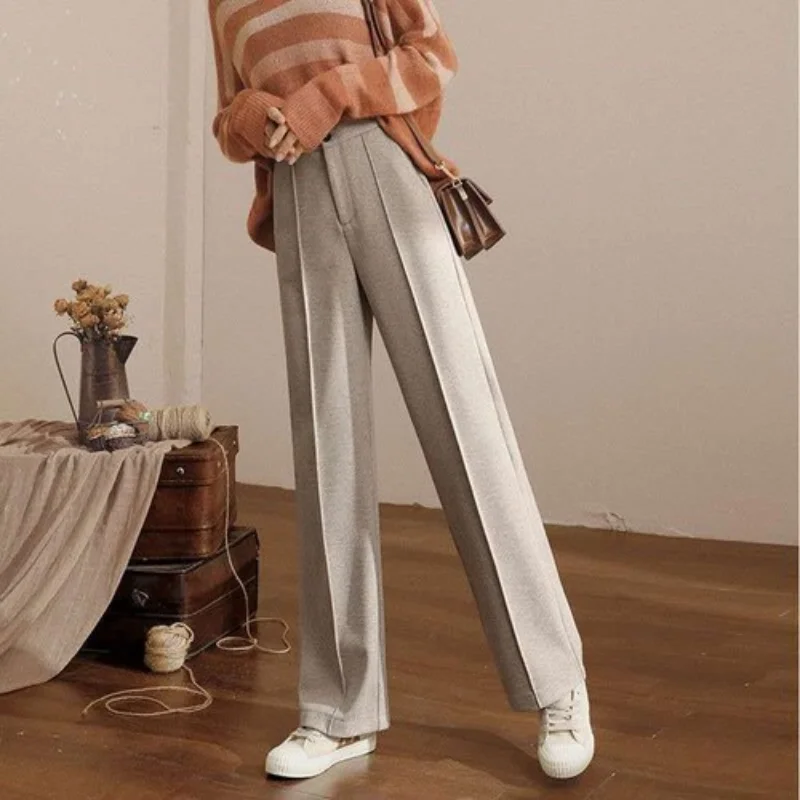 

Woolen Pants Women's Winter 2023 New High-waist Wide-leg Pants Loose Casual Straight-leg Pants Are Thin and Fall Mopping Pants
