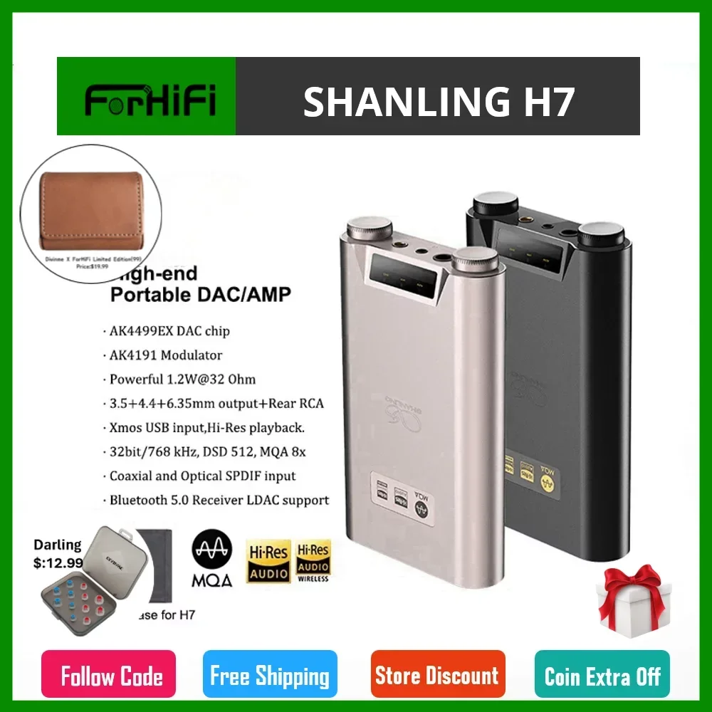 

SHANLING H7 High-end Portable DAC/AMP AK4191EQ AK4499EX chips Headphone Amplifier Hi-Res Bluetooth 5.0 LDAC PCM768 DSD512 MQA 8x