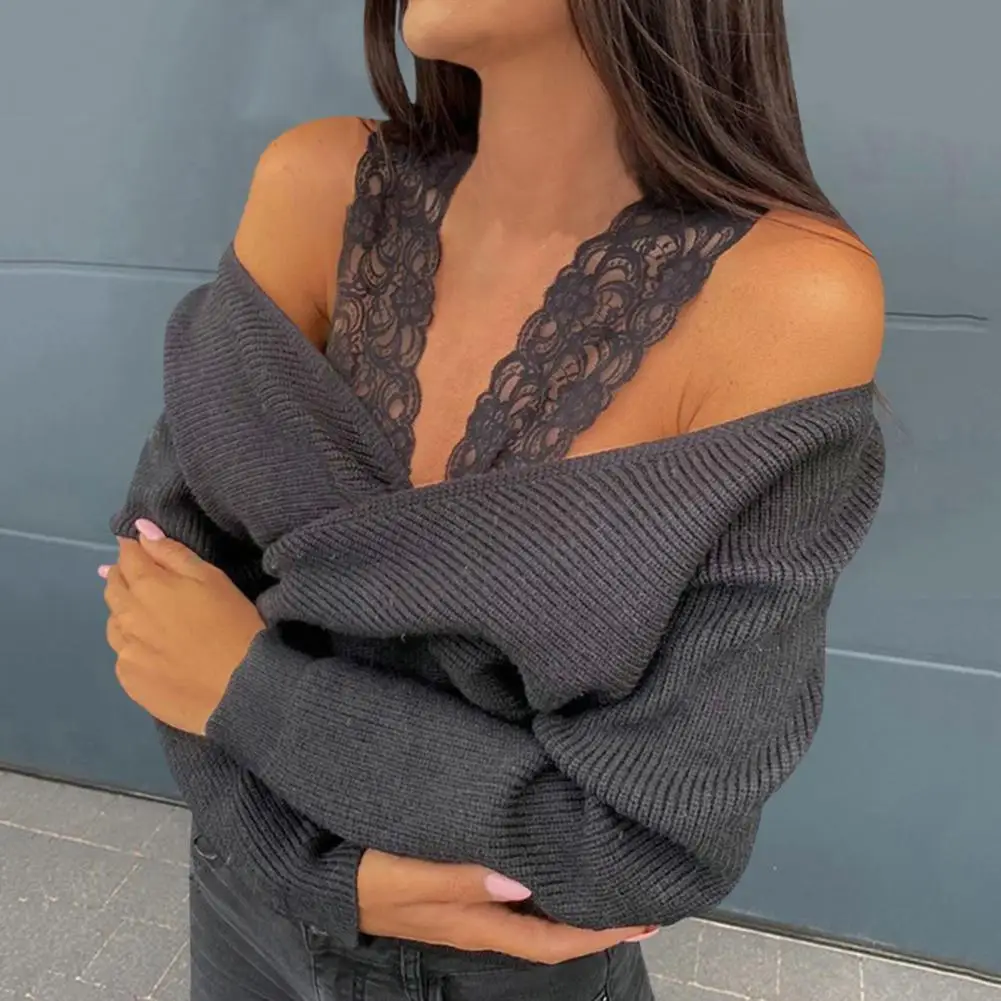 

2022 Loose Sexy Women Sweater Vest Long Sleeve Off Shoulder Lace Strap Jumpers Spring Winter Knit Sweater Vest Streetwear