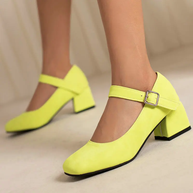 

Туфли-лодочки женские на квадратном каблуке, классические, яркие неоновые, желтые, зеленые, фиолетовые, большие размеры 46, 47, 48, 13, Туфли Мэри ...
