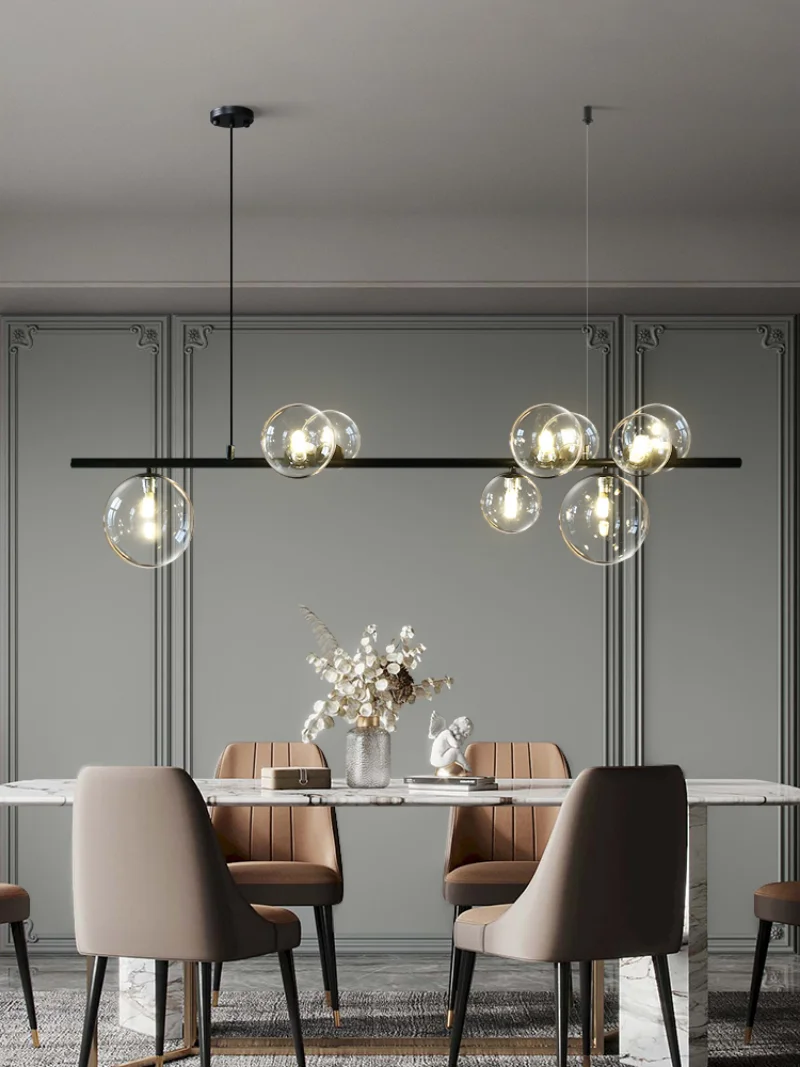 

Светодиодная люстра G9 в современном простом стиле, длинная Подвесная лампа с прозрачным стеклянным шаром для столовой, гостиной, бара, кофейни