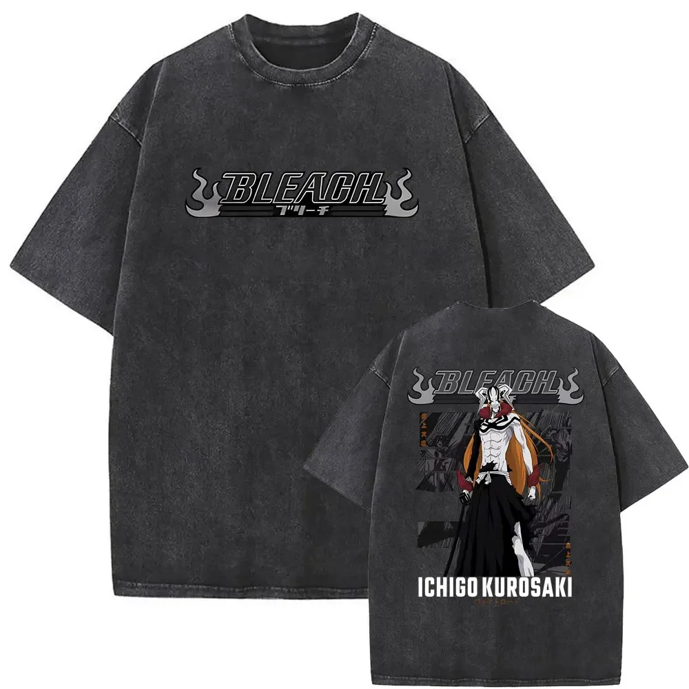 

Japanese Anime Bleach Kurosaki Ichigo Washed Vintage Tshirt Men's Manga Casual T-shirt Streetwear Men Fashion Oversized T Shirts