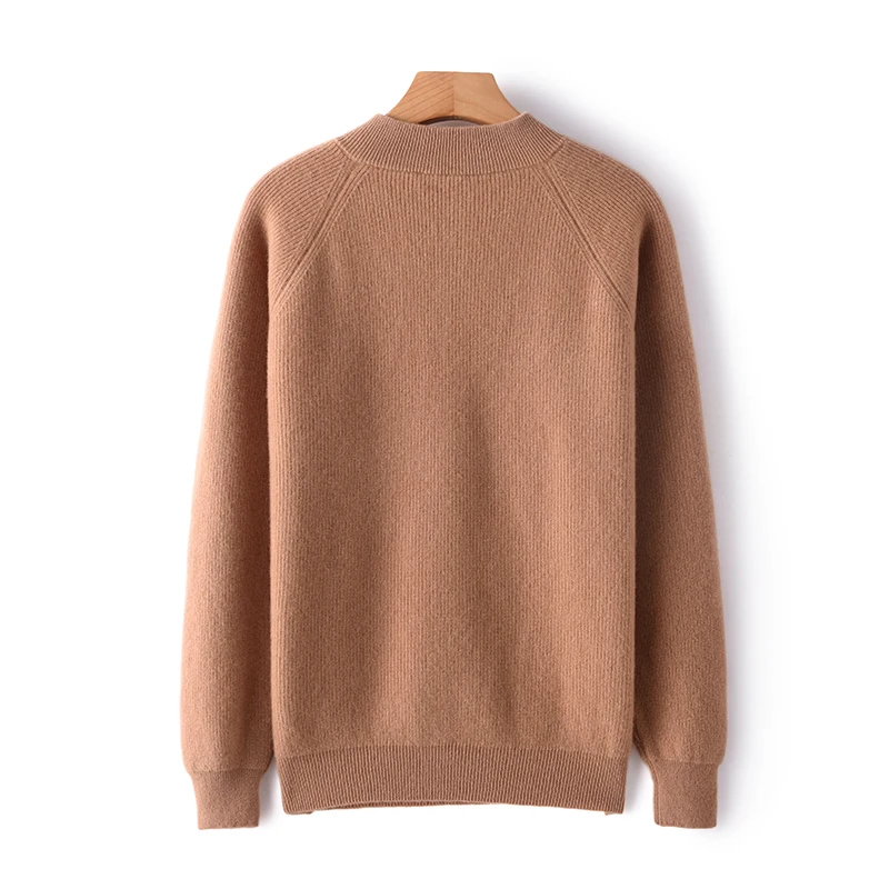 100% pure wool cashmere sweater men's half turtleneck pullover autumn and winter new zipper collar top casual loose sweater