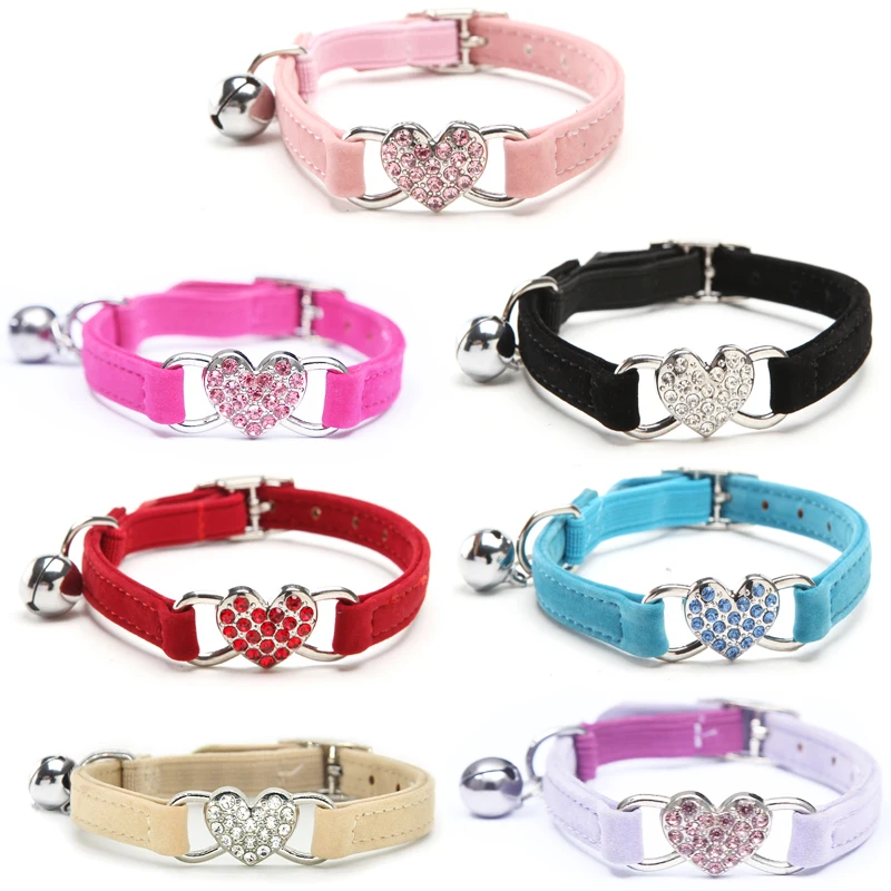 

Cat Collar With Bell Heart Shape Soft Adjustable Cat Collar for Small Cat Walking Training Anti-lost Leash Collar Cat Decoration