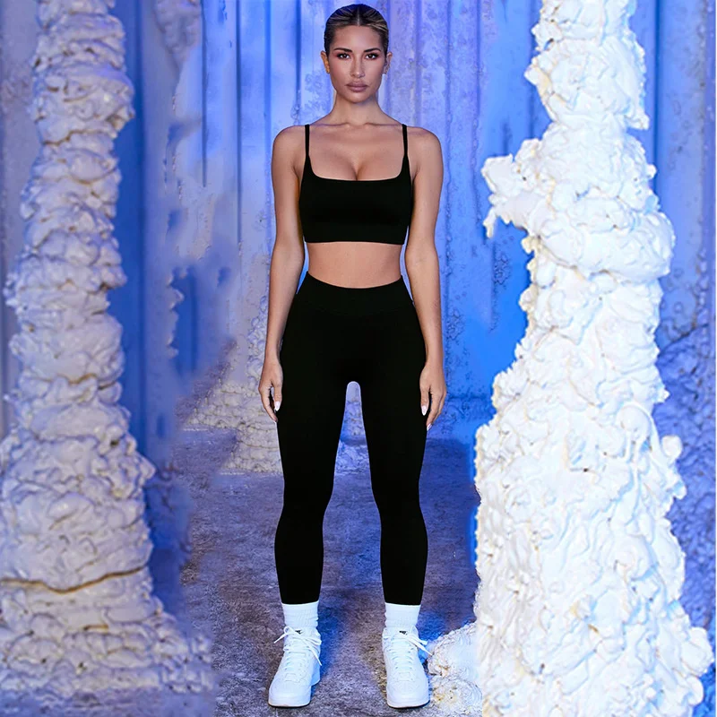 Бесшовный комплект для йоги леггинсы тренировок спортивный топ фитнеса с