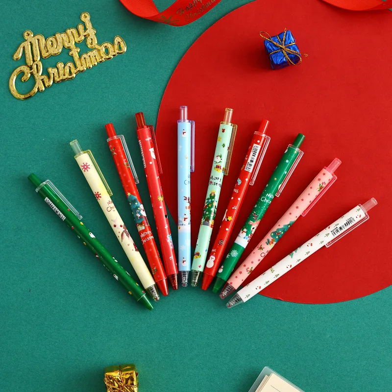 

12 шт., рождественская ручка с черными чернилами Санта-Клауса, нейтральная ручка, гладкая студенческая ручка для пресса, канцелярские принадлежности, обратно в школу