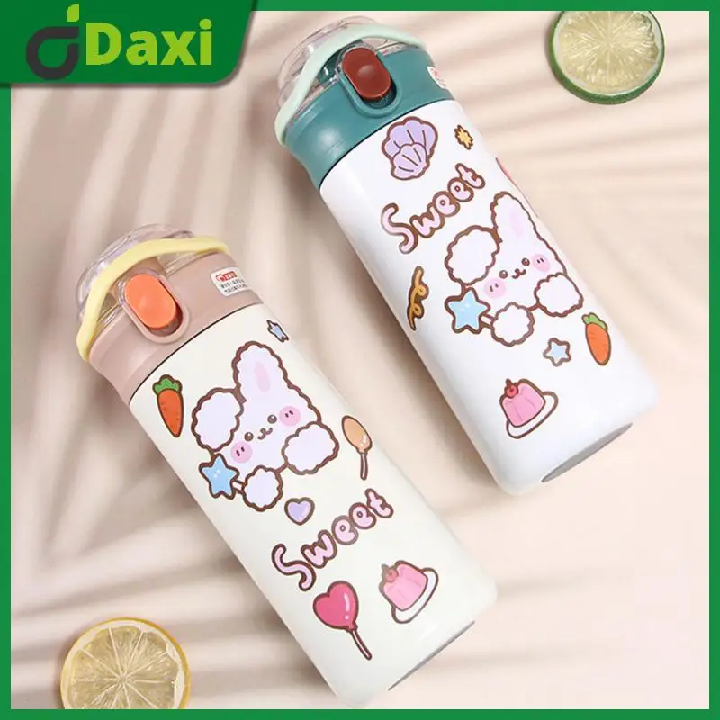 

Non-toxic Thermos Bottle With Straw Portable Cartoon Style Straw Water Cup 304 Stainless Steel Insulated Cup For Outdoor Sports