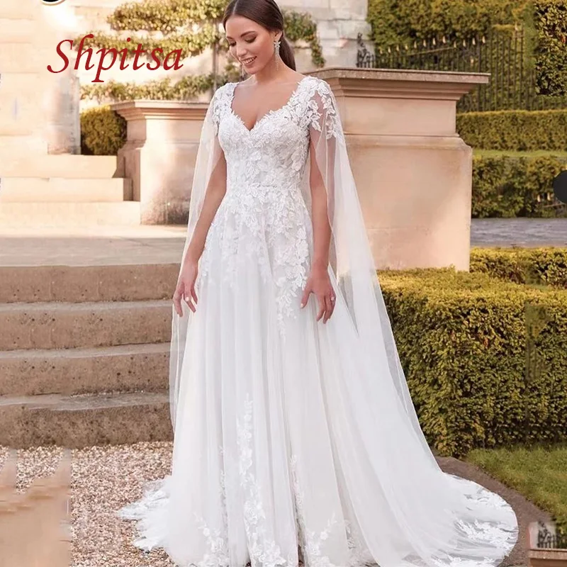 

Элегантные кружевные свадебные платья с накидкой, женское привлекательное свадебное платье невесты цвета белой слоновой кости