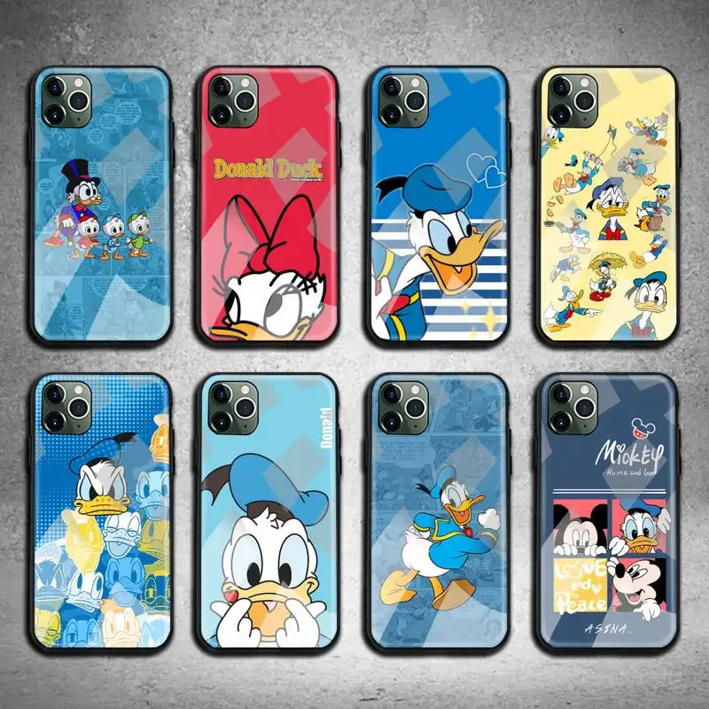 

Cartoon Donald Duck Phone Case Tempered Glass For iPhone 13 12 11 Pro Mini XR XS MAX 8 X 7 6S 6 Plus SE 2020 cover