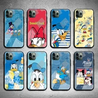cartoon donald duck phone case tempered glass for iphone 13 12 11 pro mini xr xs max 8 x 7 6s 6 plus se 2020 cover