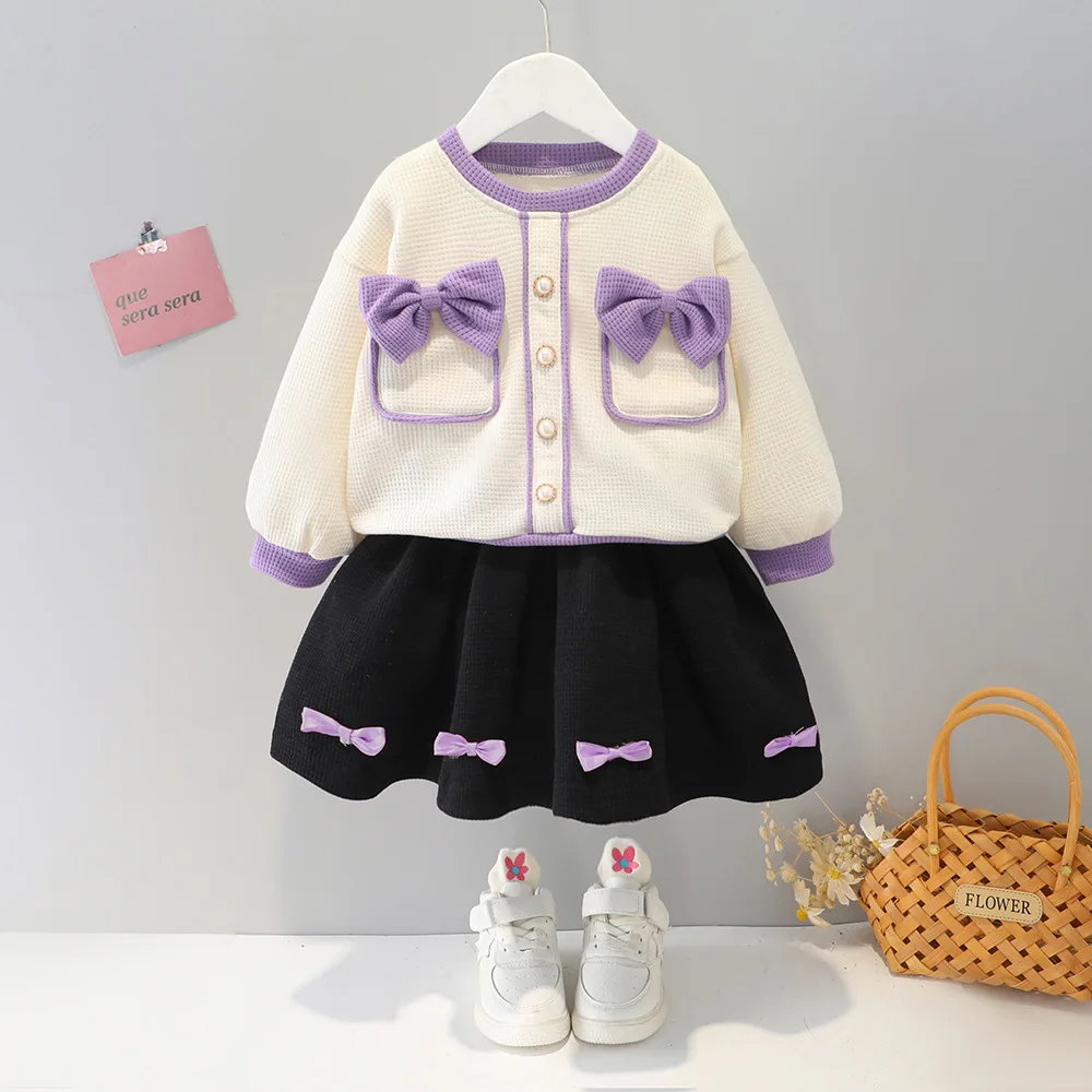 

Демисезонная детская одежда, наряды для девочек, одежда для маленьких девочек, комплект из 2 предметов с юбкой, осенняя одежда для маленьких ...