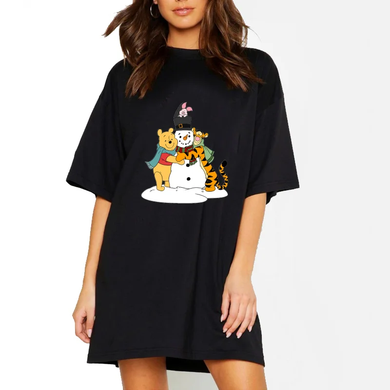 

Winnie The Pooh Tigger Funny Print Dresses Ladies 2022 Kawaii Plus Size Women Clothing Cartoon Korean Fashion Dress Women O-Neck