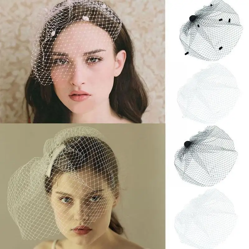 

Винтажная элегантная женская сетчатая Фата для невесты, черная сетчатая Фата для волос, Вуалетка для лица, заколка в горошек, аксессуары, большая L8G0