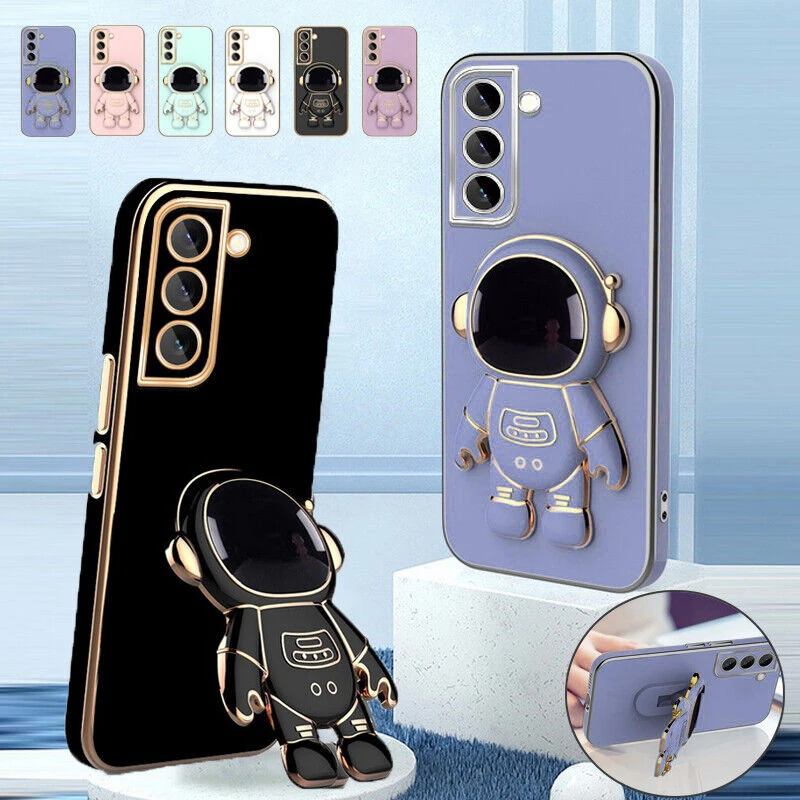 Astronaut Plating Stand Holder Case For Samsung Galaxy S21 S22 S20 S10 Ultra Plus FE A72 A71 A73 A53 A51 A52 A33 A22 4G 5G Cover