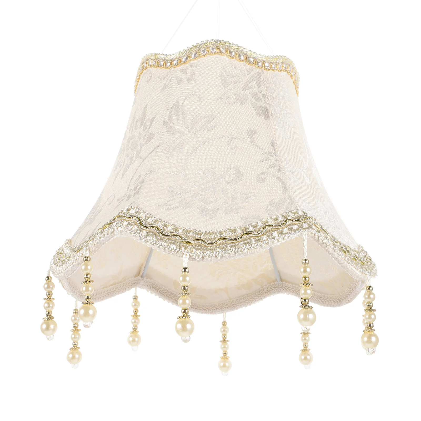 

Jacquard Lampshade Replacement Cover Shades Desk Fabric Chandelier Bell Shaped Light Metal Decorative Cloth Macrame Beads