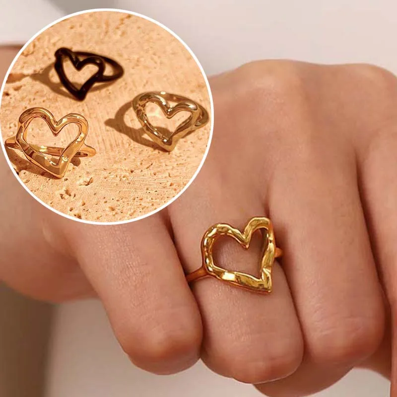 

2023 Trendy Heart Ring for Women Girls Vintage Irregular Rings 3 Colors Wedding Party Jewelry Design Female Accessories Gifts
