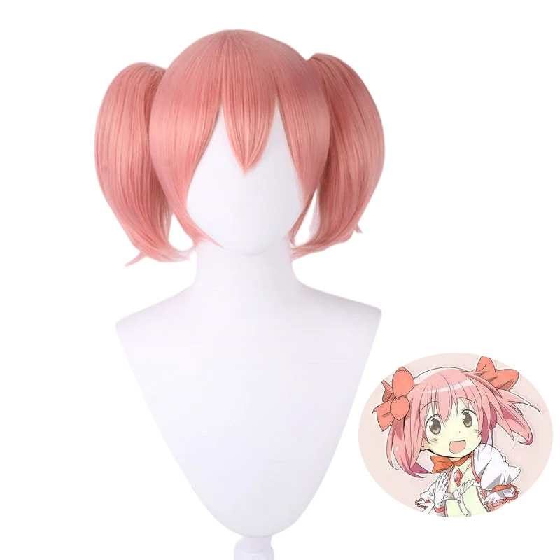 

Anime Puella Magi Madoka Magica Madoka Kaname Cosplay Wigs Pink Short 2 Clip Ponytails Heat Resistant Synthetic Hair Wig+Wig Cap