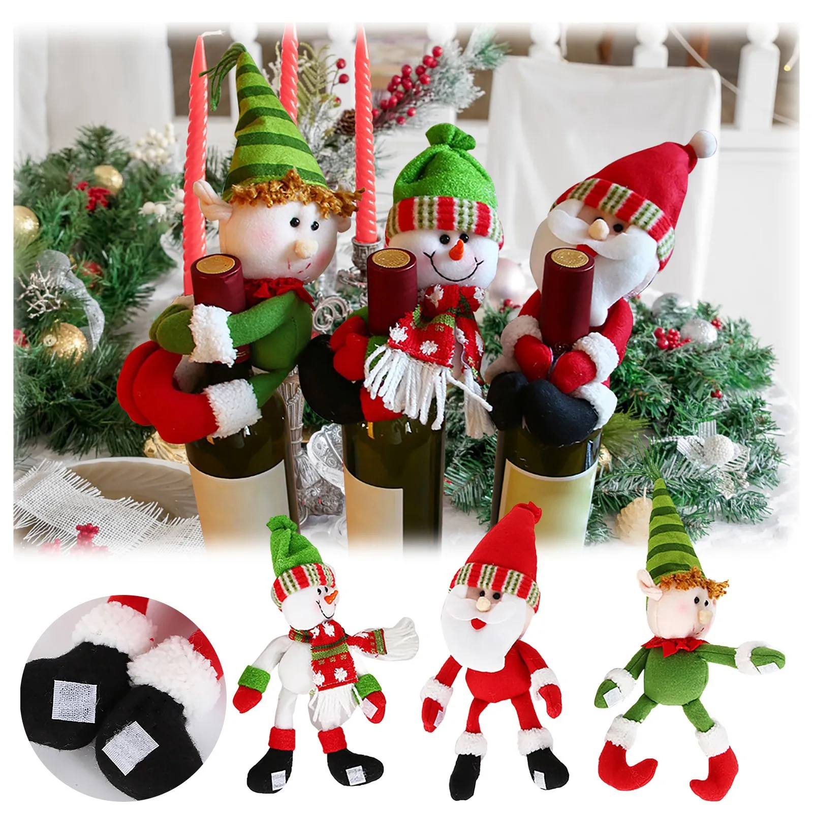 Christmas Wine Bottle Cap Sweater Design Santa Snowman Christmas Home Party Decoration Champagne Flutes 6