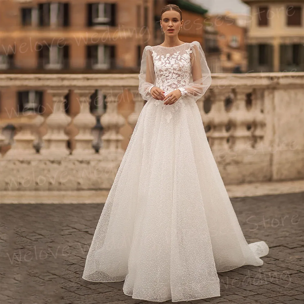Женское свадебное платье А-силуэта кружевное невесты с длинными рукавами и