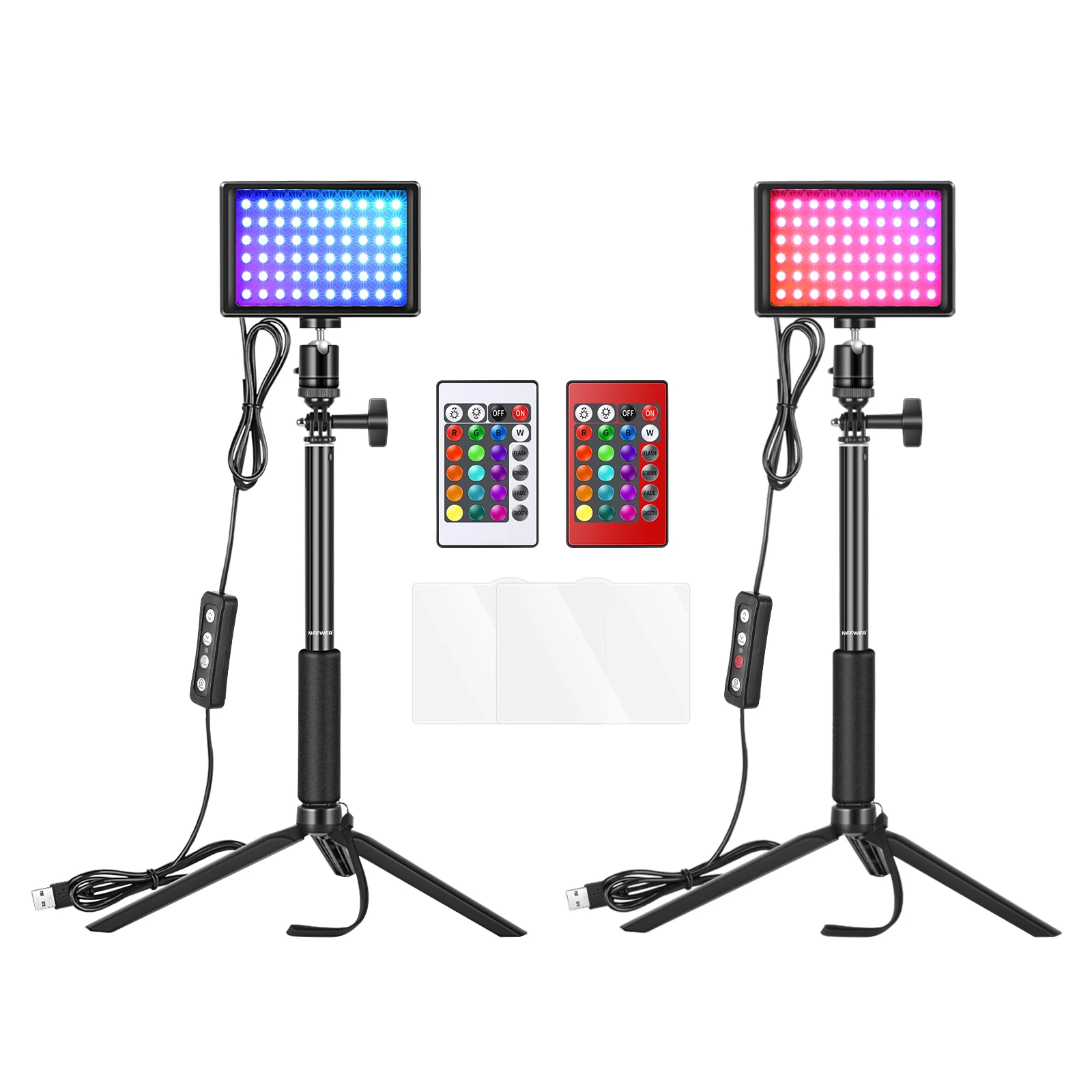 

Neewer 2-Pack Dimmable USB RGB LED Video Light with Remote Control,Tripod/Retractable Rod for Tabletop/Video Conference Lighting