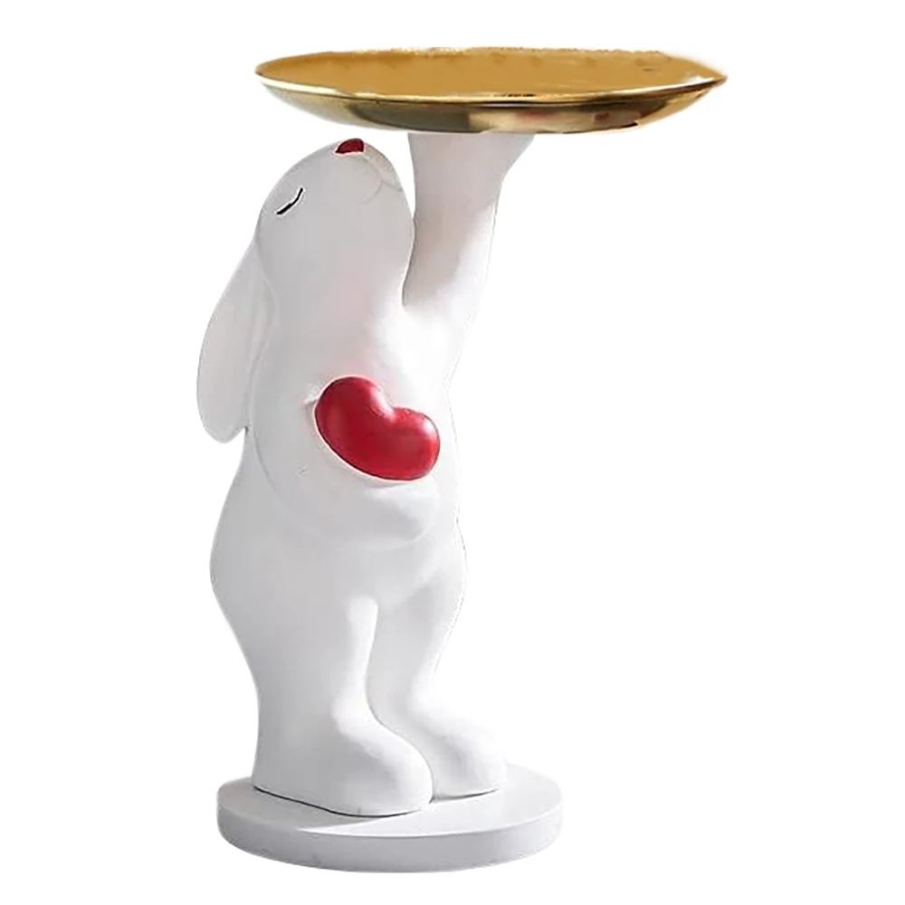 

Creative Sculpture Resin Animal Statue Metal Storage Tray Sculpture Modern Art Home Decoration Desktop Decor(Rabbit)