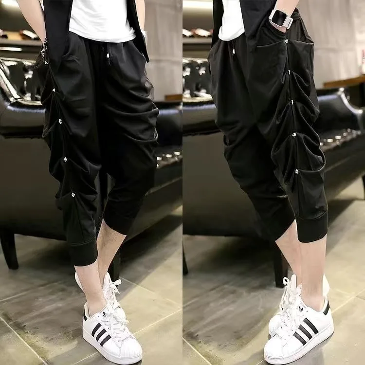 

Nightclub Pants Men Drop Hip Baggy Joggers Spring Punk Hop Stage Casual Rivet Streetwear Summer Costume Men Harem Pants Crotch