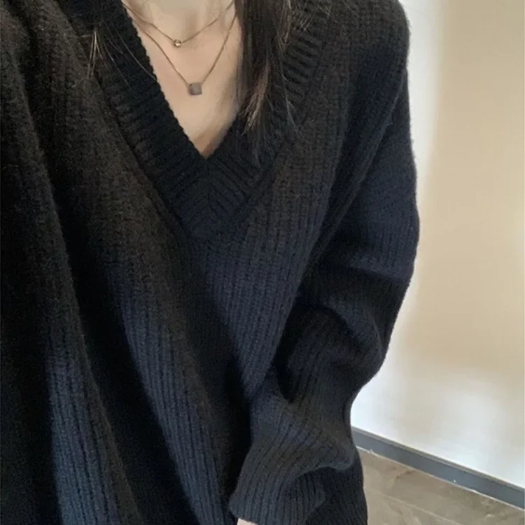 Женский свитер с v-образным вырезом фиолетовой звезды черный утолщенный мягкий и