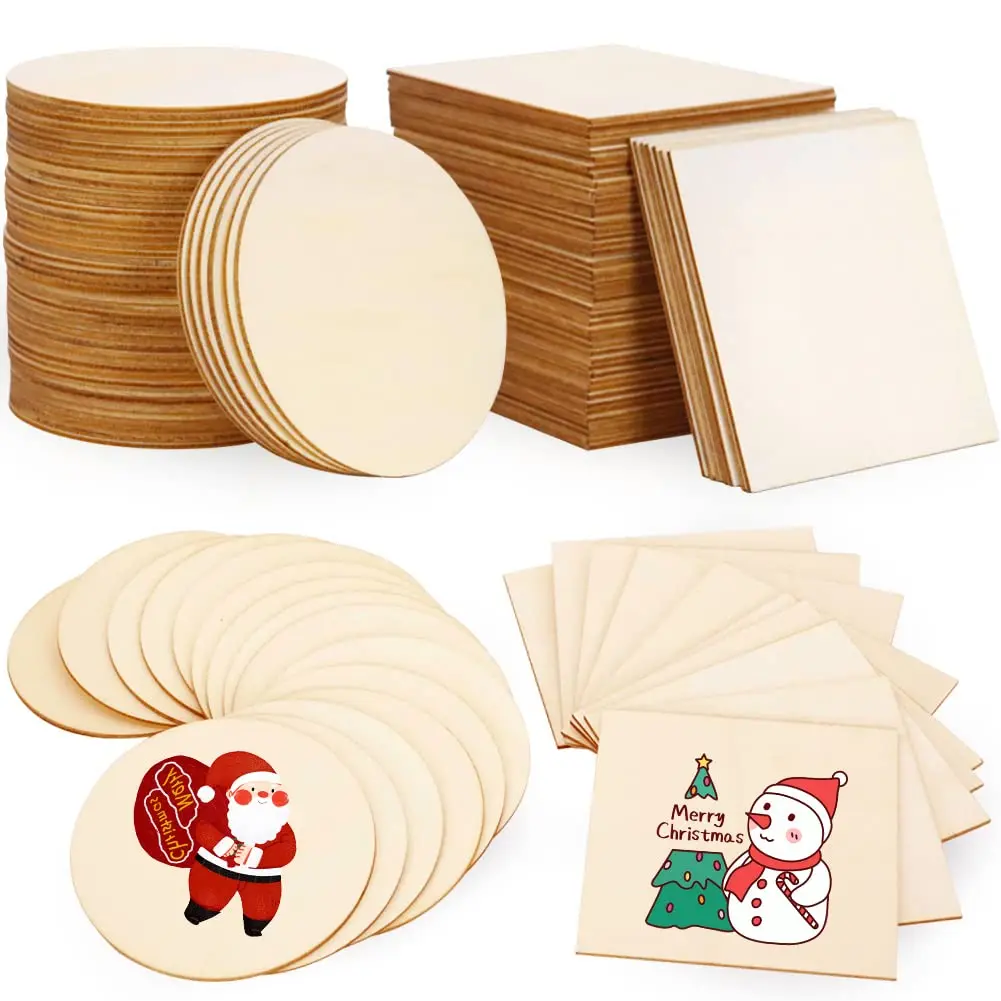

2/3/4 Inch Unfinished Wood Pieces Blank Wooden Slices Square Round Wood Chips for DIY Crafts Painting,Laser Engraved,Coasters