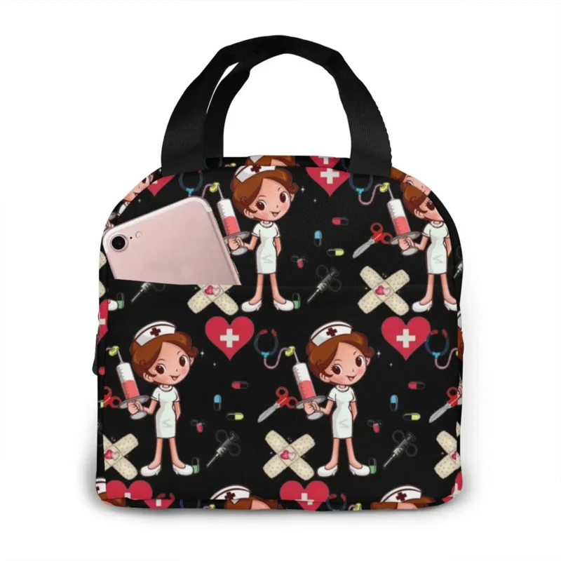 

Portable Lunch Bag Cartoon Nurse Pattern Thermal Insulated Lunch Tote Cooler Handbag Bento Pouch Container School Food Bags
