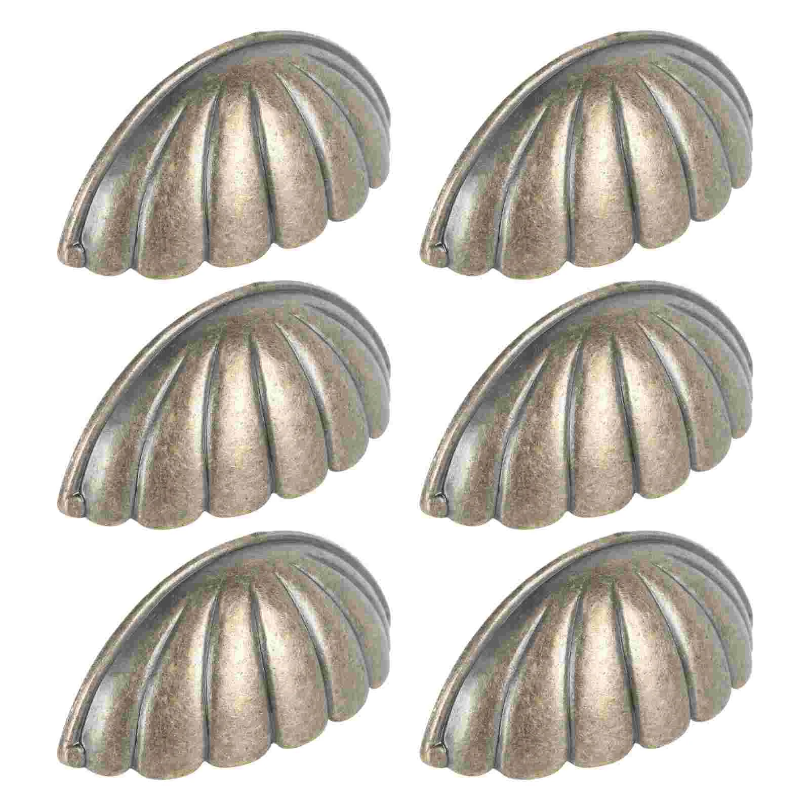 

6 Pcs Wardrobe Cabinet Half Round Handle Home Shell Shape Handles Cupboard 7.6x3.2cm Zinc Alloy Vintage Decorative
