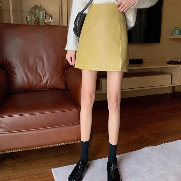 Шикарная Осенняя Новая черная юбка из искусственной кожи Женская мини-юбка