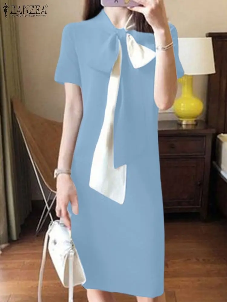 Повседневный свободный сарафан ZANZEA с цветными блоками женское офисное платье