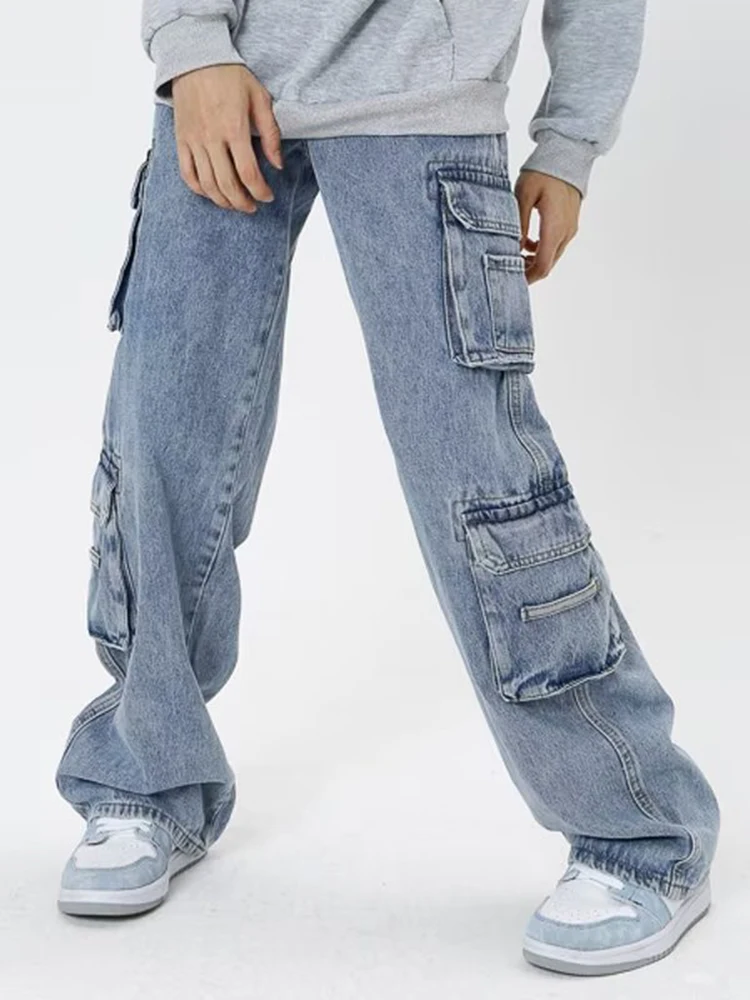 Retro Cargo Pants Loose Jeans Men's Fashion 90s Street Clothing Wide Leg High Waist Straight Y2k Jeans Pants Work Clothes Pants