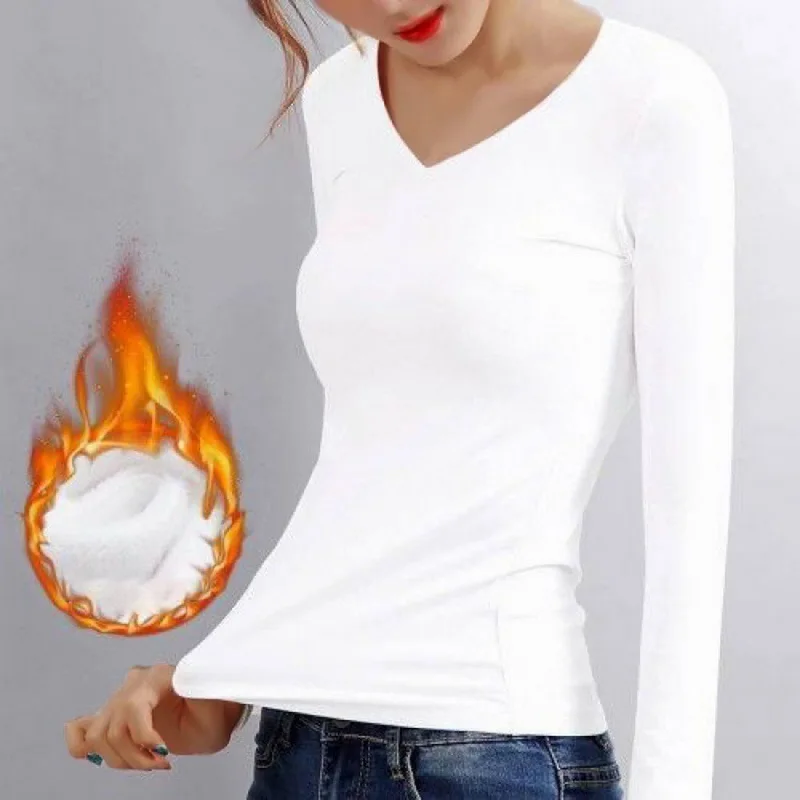 

Shirt Top Thermal German Fiber T-shirt Women Heating Winter Korean Bottomed Thickened Long-sleeved Shirt Fashion Basic Velvet