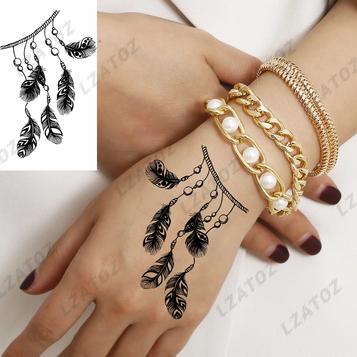 

DIY Unique Feather Temporary Tattoos For Woman Adults Black Dragon Skull Fake Tattoo Sticker Sexy Hand Waterproof Tatoos