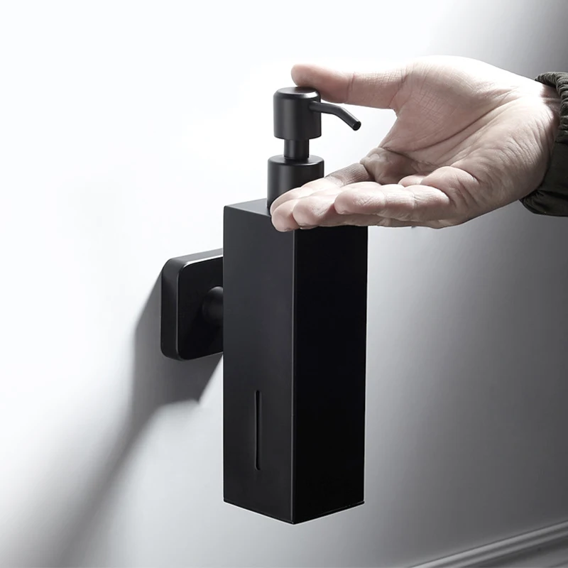 

304 Stainless Steel Wall Mounted Liquid Soap Dispenser Bottle Kitchen Bathroom Sink Lotion Hand Pump Black 210ml Hanging Bottle