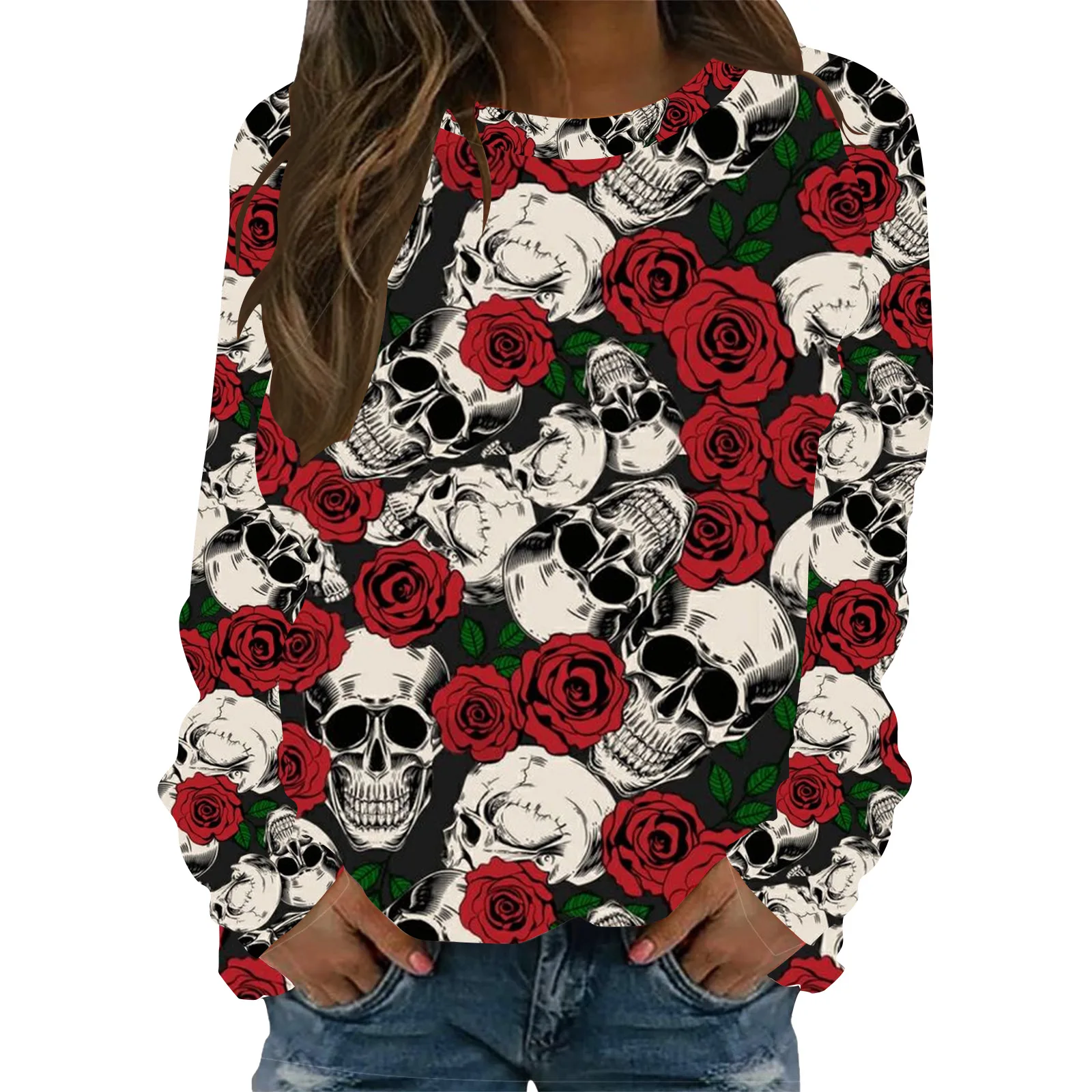 

Horror Skulls Hoodie O-neck Halloween Hoodie Women Fashion Hoodies Floral Coats Women Sweats Skeleton Tracksuits Y2k Clothing