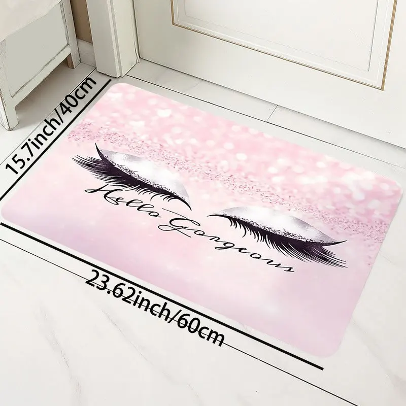 Фото Коврик для спальни с 2D-эффектом, имитирующий ресницы, Hello Gorgeous, розовый, с блестками, фланелевый, нескользящий, в стиле красоты №4