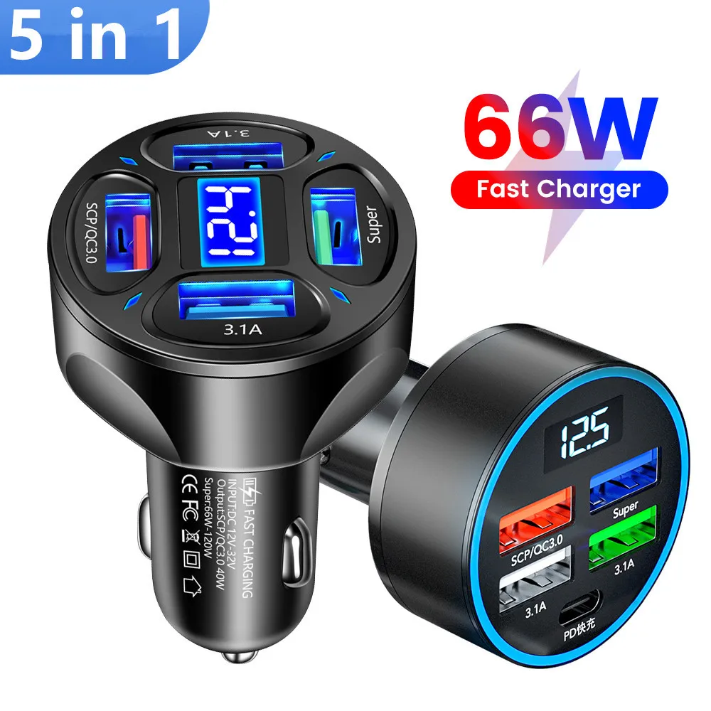 

Автомобильное зарядное устройство с 4 USB-портами, 66 Вт